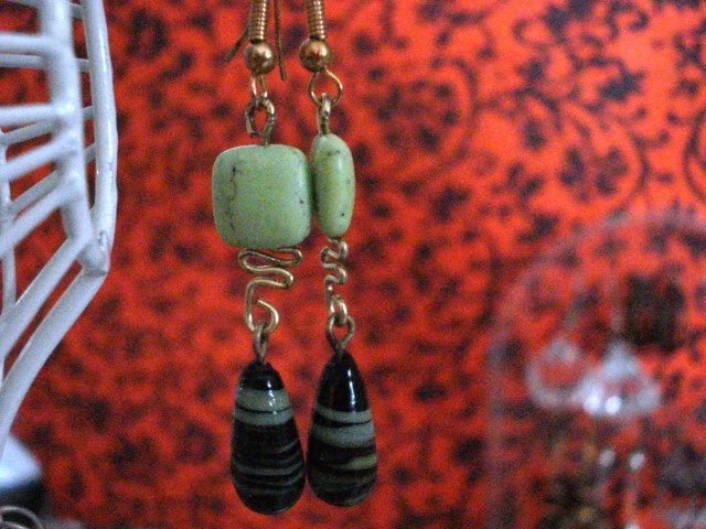 Genuine Mint Turquoise and Lamp work Beads Handmade Earrings