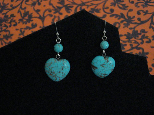 Genuine Turquoise Hearts and Beads Handmade Earrings