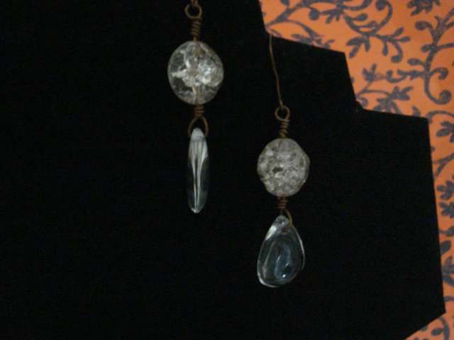 Handmade Rutilated Crackle Beads and Glass Teardrops Earrings