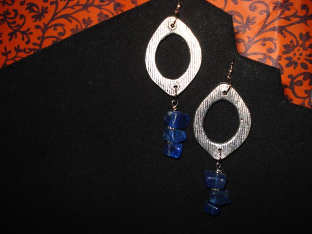 Genuine Blue Quartz Chips and Modern Silver Hoops