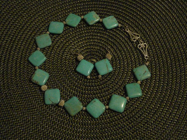 Handmade Genuine Turquoise Beads and Silver Accents and Clasp Set