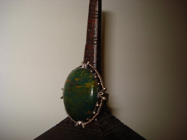 Genuine Jasper Cabochon on Adjustable Stainless Steel Ring