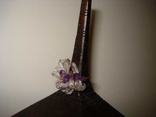 Handmade Wire Wrapped Genuine Amethyst and Crystal Quartz Ring