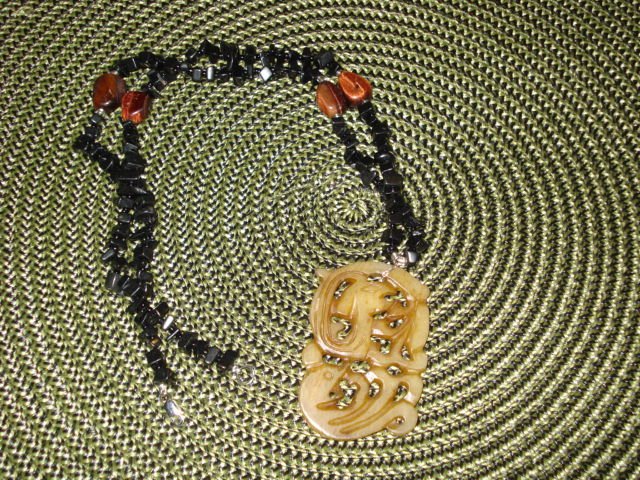 Genuine Blackstone and Red Tiger Eye Beads with Soapstone Necklace