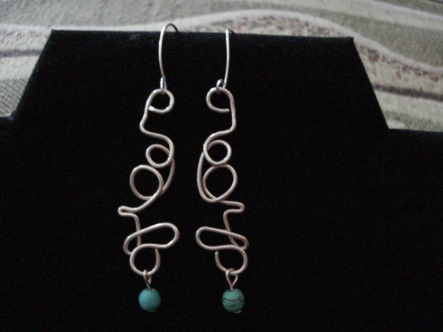 Hand forged Sterling Silver Wire with Turquoise 4mm Beads Earrings