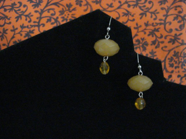 Handmade Earrings of Acrylic Yellow Domed Beads and Yellow Glass Beads