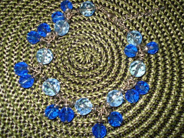 Austrian Blue Crystals Dangle on a Stainless Steel Bracelet Chain