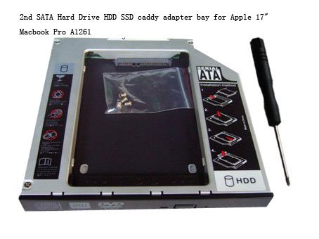 2nd SATA Hard Drive HDD SSD caddy adapter bay for Apple 17" Macbook Pro A1261