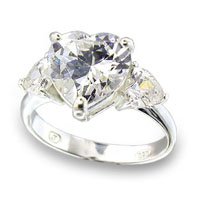 Clear 3 Stone Heart Ring (A49801)