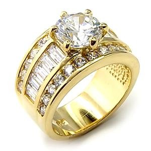 Wide SS Gold Plated Engagment Ring (A7X177)