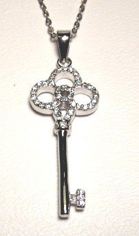 Flower CZ Dangling Key Necklace (SPCZ759)