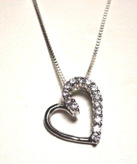 Half CZ Open Heart Necklace (3007-PSCH)