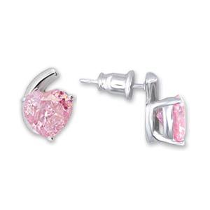 Pink CZ Heart Earrings (A52505)