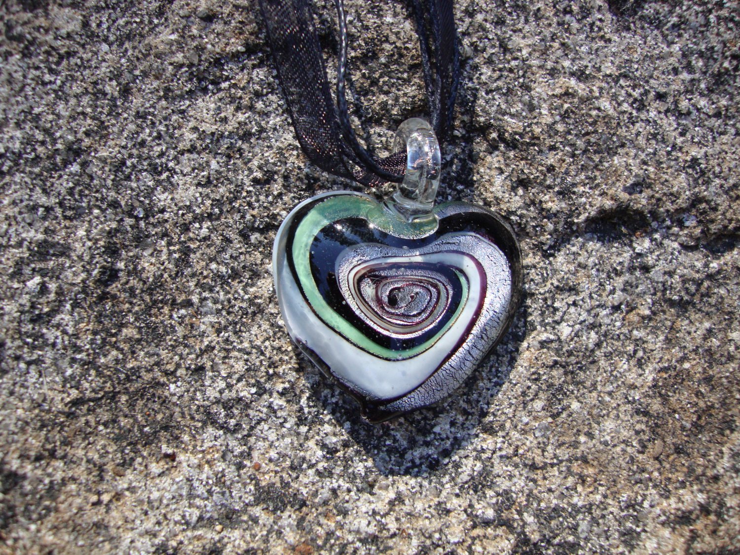 Black Glass Heart Necklace