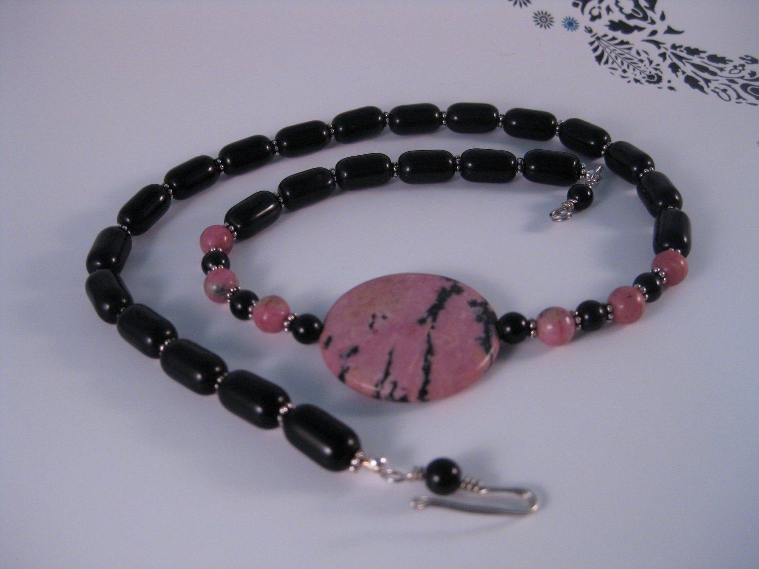 Pink Jasper and Onyx Necklace