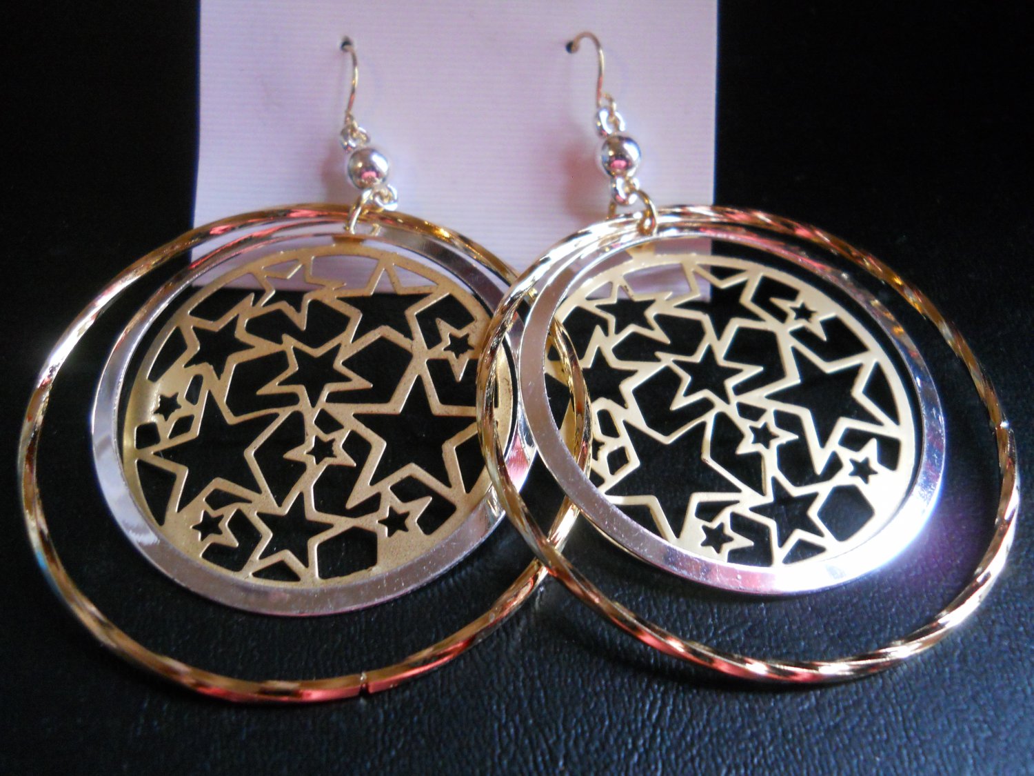SILVER & GOLD TONED HOOPS W/STAR DECO