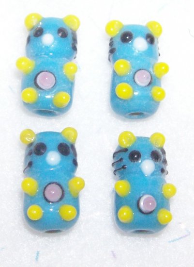 LAMPWORK Beads BLUE TEDDY BEARS HANDMADE