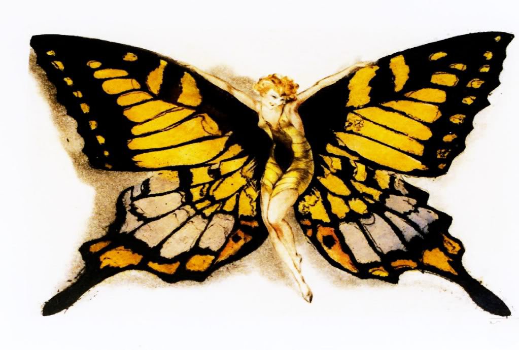 VINTAGE BUTTERFLY GIRL ART DECO FANTASY CANVAS PRINT