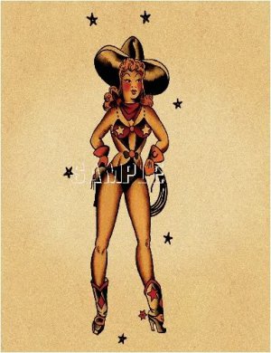 tattoos for heavy women on TATTOO FLASH PIN UP COWGIRL WESTERN CANVAS ART PRINT