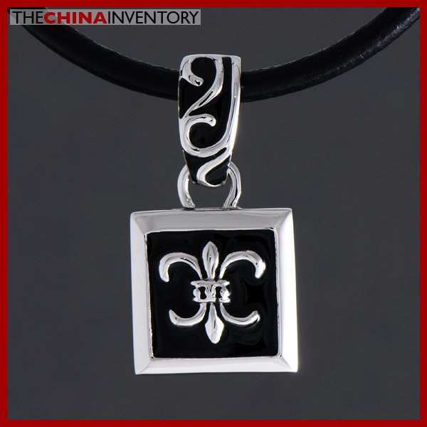 STAINLESS STEEL FLEUR DE LIS SQUARE TAG PENDANT P0816