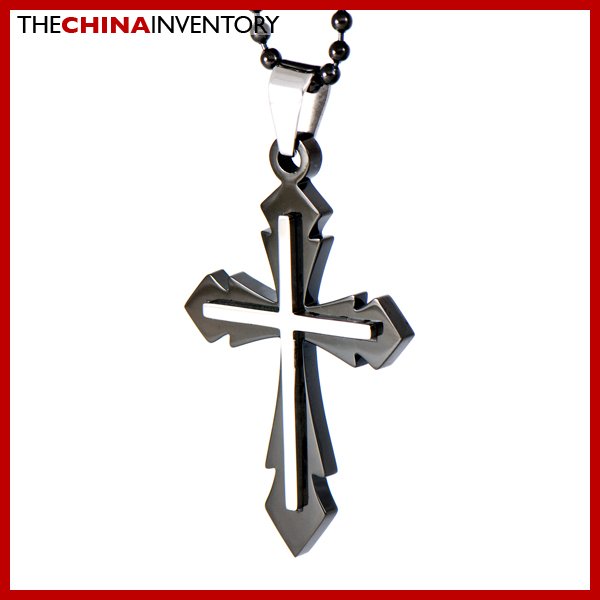 STAINLESS STEEL BLACK DOUBLE CROSS PENDANT P1611