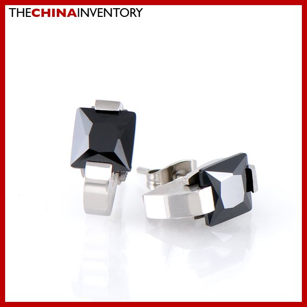 STAINLESS STEEL BLACK SQUARE CZ STUD EARRINGS E1701