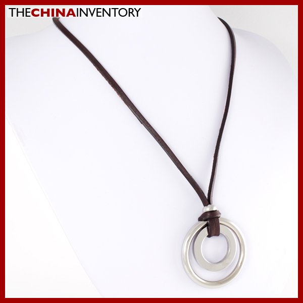STAINLESS STEEL RING PENDANT LEATHER NECKLACE N0516