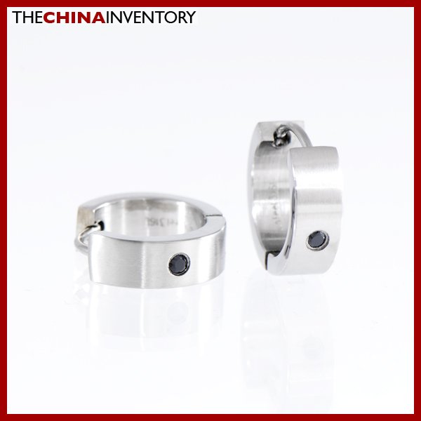 STAINLESS STEEL BLACK CZ HUGGIE HOOP EARRINGS E1103