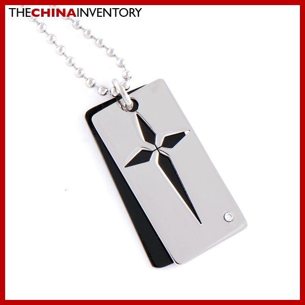 STAINLESS STEEL CROSS PATTERN DOG TAG PENDANT P0310