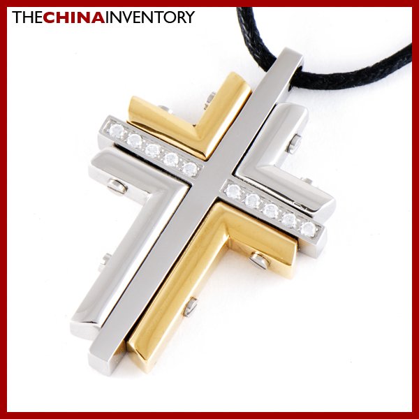 STAINLESS STEEL LAYERED TWO TONE CROSS PENDANT P0801