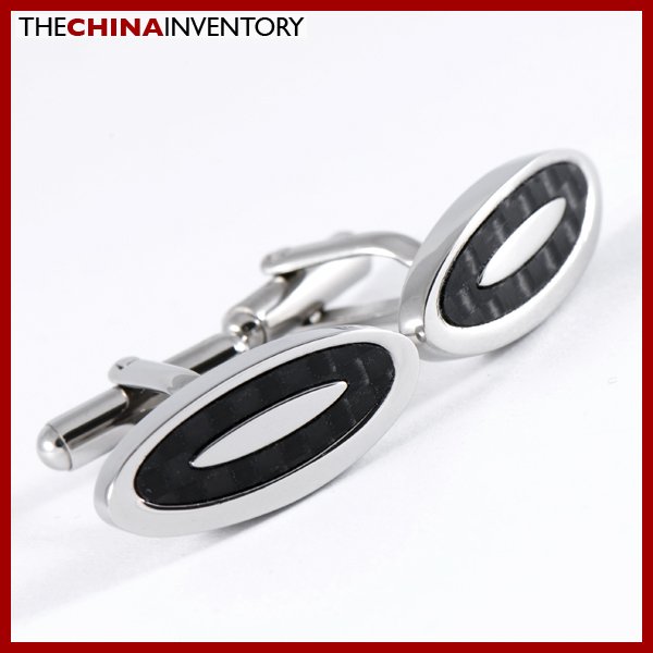STAINLESS STEEL CARBON FIBER OVAL CUFFLINKS C0902