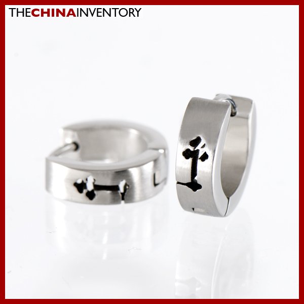 STAINLESS STEEL GOTHIC CROSS HUGGIE HOOP EARRINGS E1403