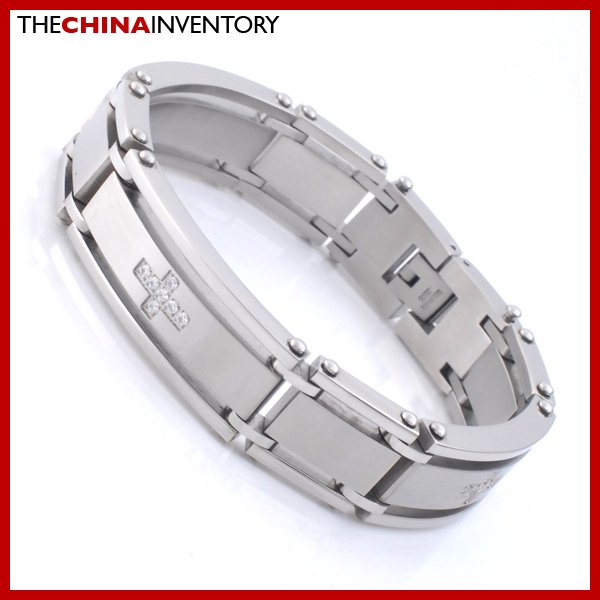 15MM HEAVY STAINLESS STEEL CROSS CZ BRACELET B2406