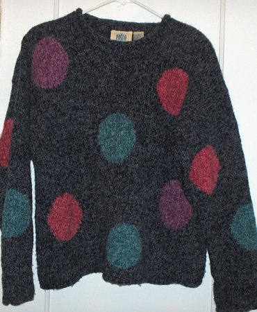 Pasta~wool blend sweater-big dots multi- size Large