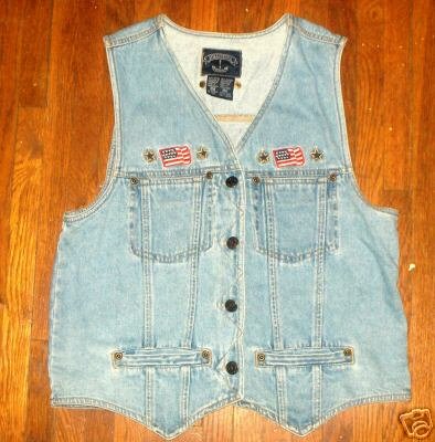 Patriotic denim vest~Emboidered flag-stars~petite med