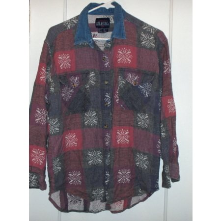 Flannel button down with denim collar-like new MED