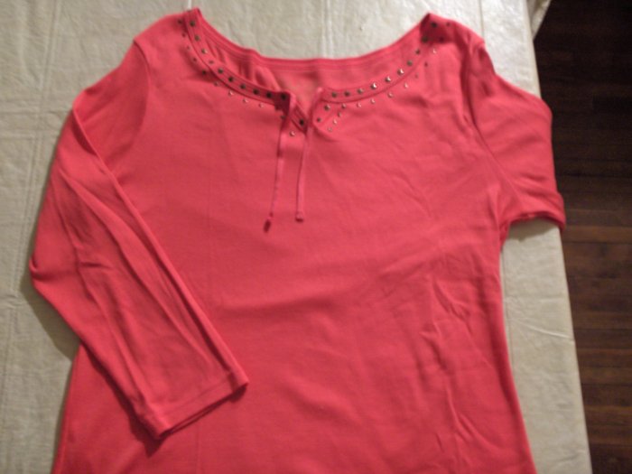 Faded Glory Coral long sleeve Tee womens large 12-14