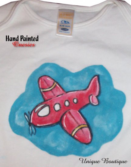 Unique Boutique Hand Painted Red Air Plane onesie 0-3M-18M