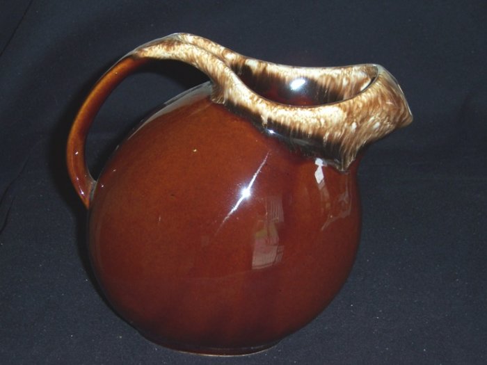 HULL BALL BROWN DRIP PITCHER WITH ICE LIP "MARKED"
