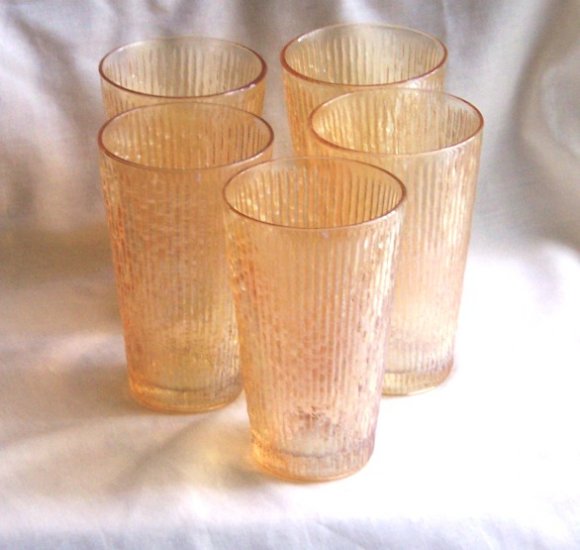 Carnival Glass Tumbers set of 5"Tree Bark"