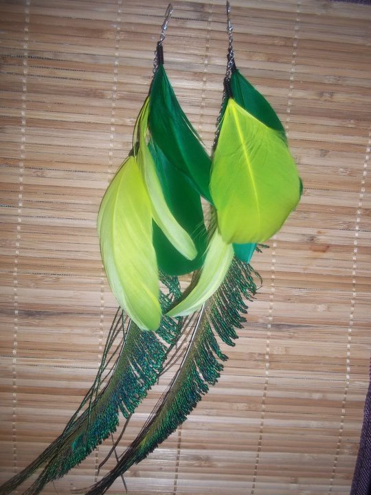 Green/yellow peacock feathers