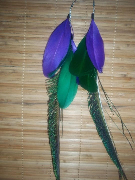 Mardi Grai peacock feather earrings