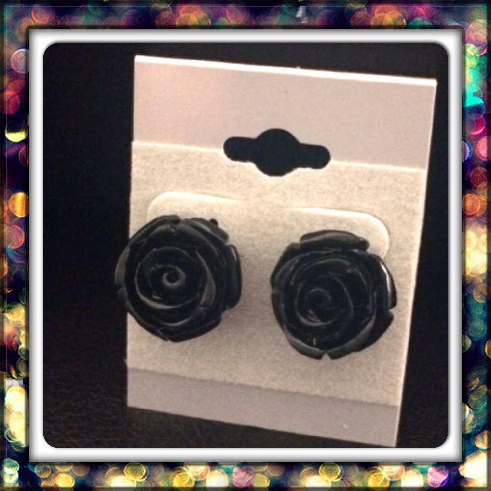Handmade Black Rose Studs