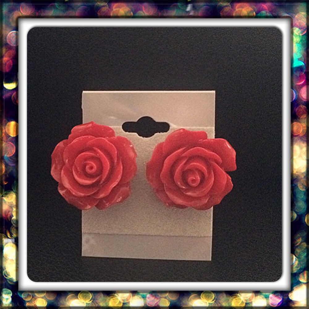 Handmade Red Rose Studs