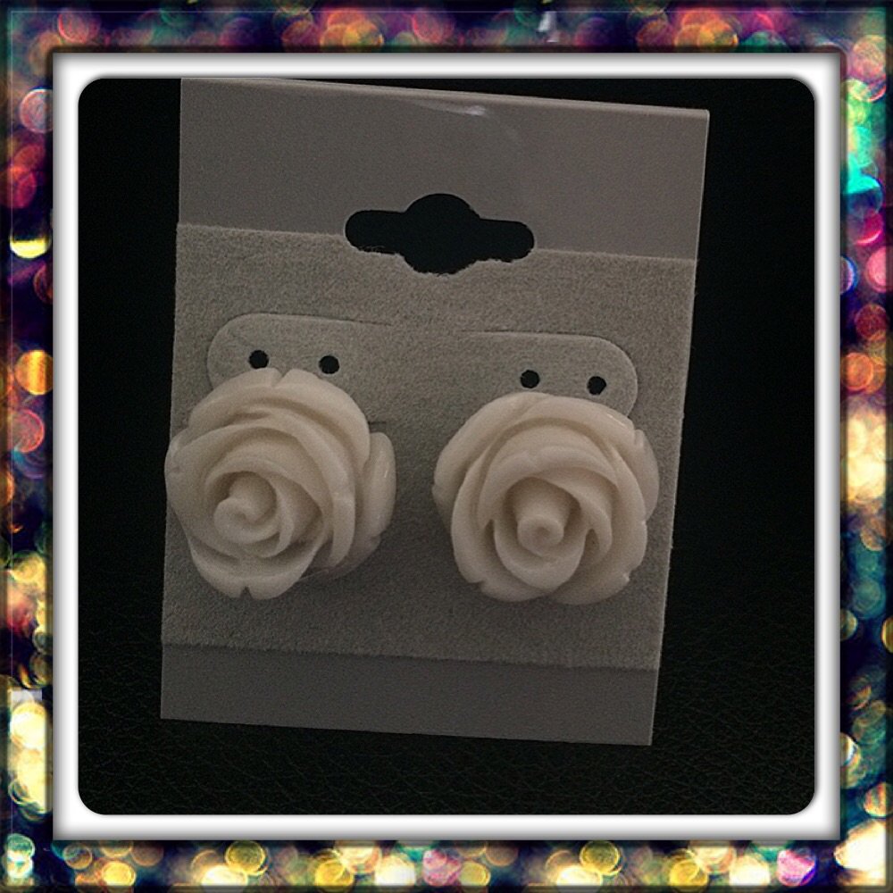Handmade White Rose Studs