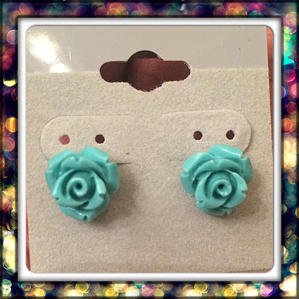 Handmade Teal Mini Rose Studs