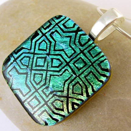 Green Persia Dichroic Fused Glass Pendant