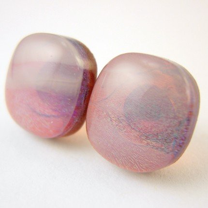 Smokey Red Dichroic Fused Glass Studs