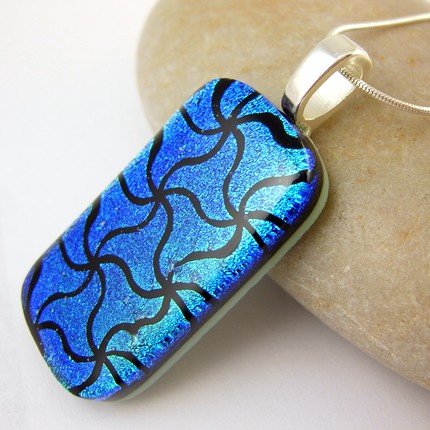 Blue Tesselation Dichroic Fused Glass Pendant