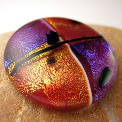 Purple and Burnt Orange Fused Glass Dichroic Cabochon